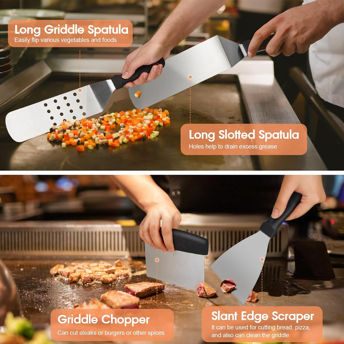 14 Pcs Professional Stainless Steel Griddle Grill Tools Set BBQ Accessories